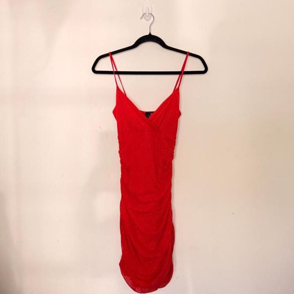 NWT Windsor Red Glitter Ruched Bodycon Mini Dress Size S